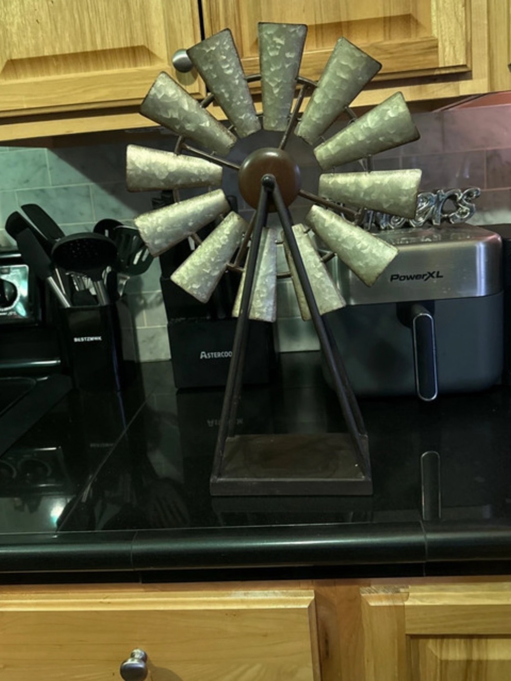 Source Unknown Metal Windmill Table Accent in Silver and Brown